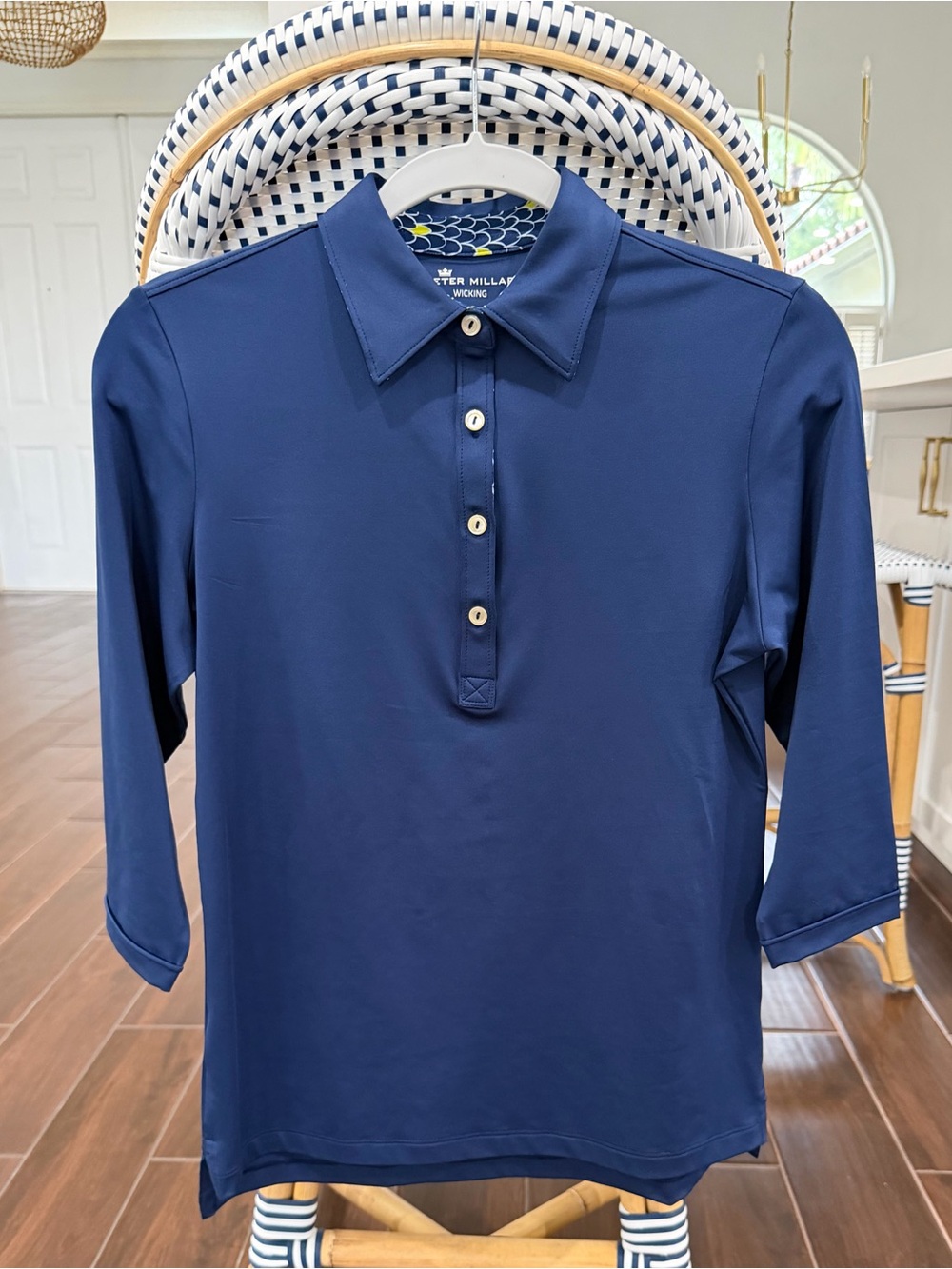Peter Millar Crown Sport Women's Navy 3/4 Sleeve Performance Polo Shirt Sz Small